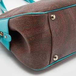 Pre Owned Etro Brown/Turquoise Paisley Print Coated Canvas Zip Dome Satchel