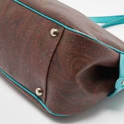 Pre Owned Etro Brown/Turquoise Paisley Print Coated Canvas Zip Dome Satchel