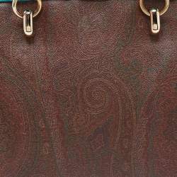 Pre Owned Etro Brown/Turquoise Paisley Print Coated Canvas Zip Dome Satchel