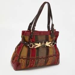 Etro Multicolor Printed Canvas and Croc Embossed Leather Shoulder Bag