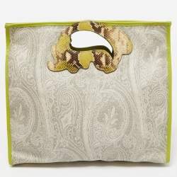 Pre Owned Etro Grey/Green Paisley Coated Canvas and Python Embossed Leather Detail Bag