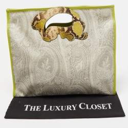 Pre Owned Etro Grey/Green Paisley Coated Canvas and Python Embossed Leather Detail Bag