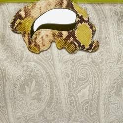 Pre Owned Etro Grey/Green Paisley Coated Canvas and Python Embossed Leather Detail Bag