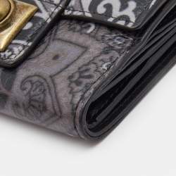 Etro Black/Grey Paisley Print Leather Crown Me Compact Wallet