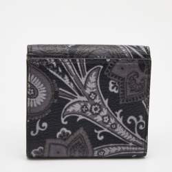 Etro Black/Grey Paisley Print Leather Crown Me Compact Wallet