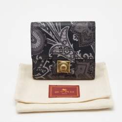 Etro Black/Grey Paisley Print Leather Crown Me Compact Wallet