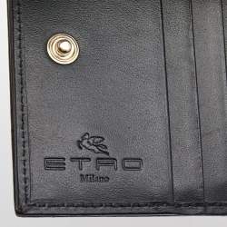 Etro Black/Grey Paisley Print Leather Crown Me Compact Wallet