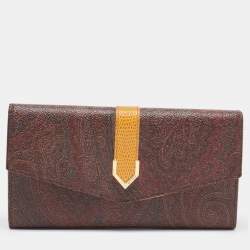 Pre Owned Etro Brown/Mustard Paisley Print Coated Canvas and Leather Flap Continental Wallet