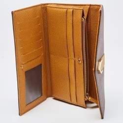 Pre Owned Etro Brown/Mustard Paisley Print Coated Canvas and Leather Flap Continental Wallet