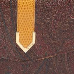 Pre Owned Etro Brown/Mustard Paisley Print Coated Canvas and Leather Flap Continental Wallet