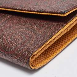 Pre Owned Etro Brown/Mustard Paisley Print Coated Canvas and Leather Flap Continental Wallet