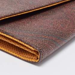 Pre Owned Etro Brown/Mustard Paisley Print Coated Canvas and Leather Flap Continental Wallet