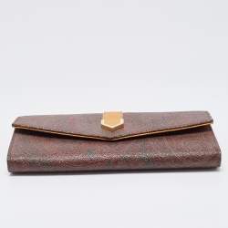 Pre Owned Etro Brown/Mustard Paisley Print Coated Canvas and Leather Flap Continental Wallet
