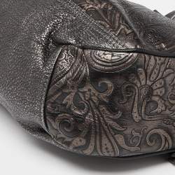 Pre Owned Etro Metallic Paisley Embossed Leather Drawstring Hobo
