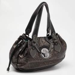 Pre Owned Etro Metallic Paisley Embossed Leather Drawstring Hobo