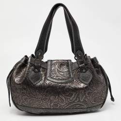 Pre Owned Etro Metallic Paisley Embossed Leather Drawstring Hobo