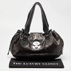 Pre Owned Etro Metallic Paisley Embossed Leather Drawstring Hobo