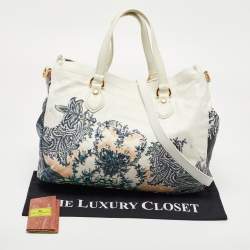 Pre Owned Etro White Printed Leather Tote