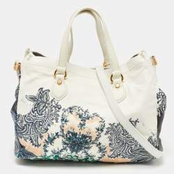 Pre Owned Etro White Printed Leather Tote