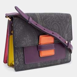 Pre Owned Etro Multicolor Paisley Coated Canvas and Leather Flap Crossbody Bag