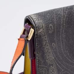 Pre Owned Etro Multicolor Paisley Coated Canvas and Leather Flap Crossbody Bag