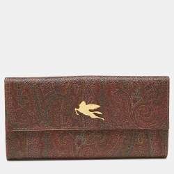 Etro Brown Paisley Print Coated Canvas Trifold Continental Wallet