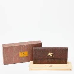 Etro Brown Paisley Print Coated Canvas Trifold Continental Wallet