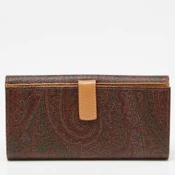 Etro Brown Paisley Print Coated Canvas Trifold Continental Wallet
