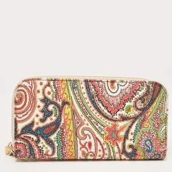 Pre Owned Etro Multicolor Paisley Print Leather Wristlet Continental Wallet
