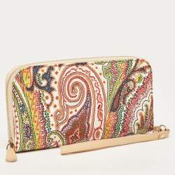 Pre Owned Etro Multicolor Paisley Print Leather Wristlet Continental Wallet