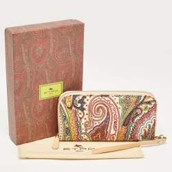 Pre Owned Etro Multicolor Paisley Print Leather Wristlet Continental Wallet