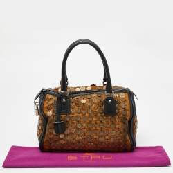 Pre Owned Etro Brown/Black Metal Metal Embellished Duffle Bag