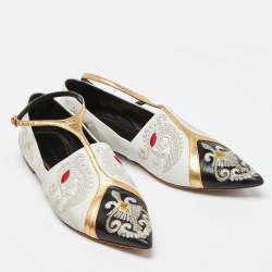 Etro Multicolor Embroidered Leather Ankle Strap Ballet Flats Size 39