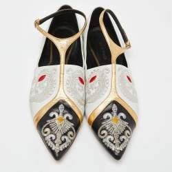 Etro Multicolor Embroidered Leather Ankle Strap Ballet Flats Size 39