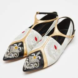 Etro Multicolor Embroidered Leather Ankle Strap Ballet Flats Size 39