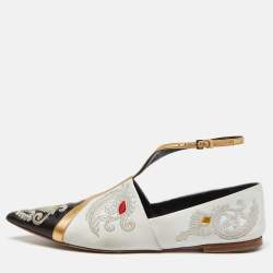 Etro Multicolor Embroidered Leather Ankle Strap Ballet Flats Size 39