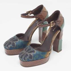 Etro Multicolor Python and Fabric Platform Pumps Size 35.5