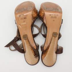 Etro Brown Leather Platform Ankle Strap Sandals Size 38