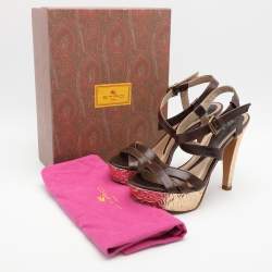 Etro Brown Leather Platform Ankle Strap Sandals Size 38