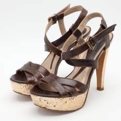 Etro Brown Leather Platform Ankle Strap Sandals Size 38