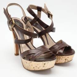 Etro Brown Leather Platform Ankle Strap Sandals Size 38