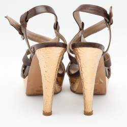 Etro Brown Leather Platform Ankle Strap Sandals Size 38