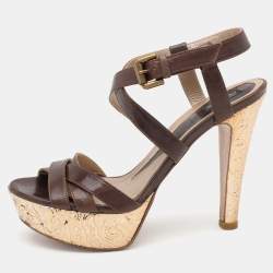 Etro Brown Leather Platform Ankle Strap Sandals Size 38