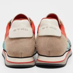 Pre Owned Etro Tricolor Printed Nylon and Leather Low Top Sneakers Size 40