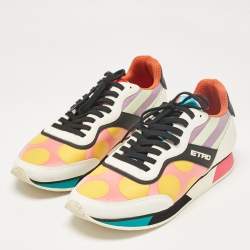 Etro Multicolor Leather and Satin Lace Up Sneakers Size 41