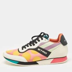 Etro Multicolor Leather and Satin Lace Up Sneakers Size 41