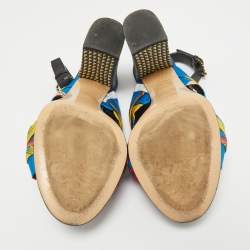 Etro Multicolor Printed Satin and Leather Knotted Slingback Sandals Size 41