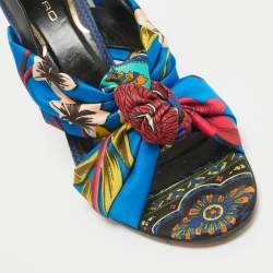 Etro Multicolor Printed Satin and Leather Knotted Slingback Sandals Size 41