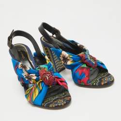 Etro Multicolor Printed Satin and Leather Knotted Slingback Sandals Size 41