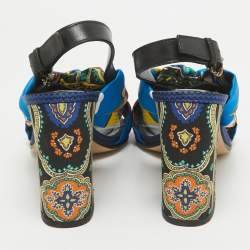 Etro Multicolor Printed Satin and Leather Knotted Slingback Sandals Size 41